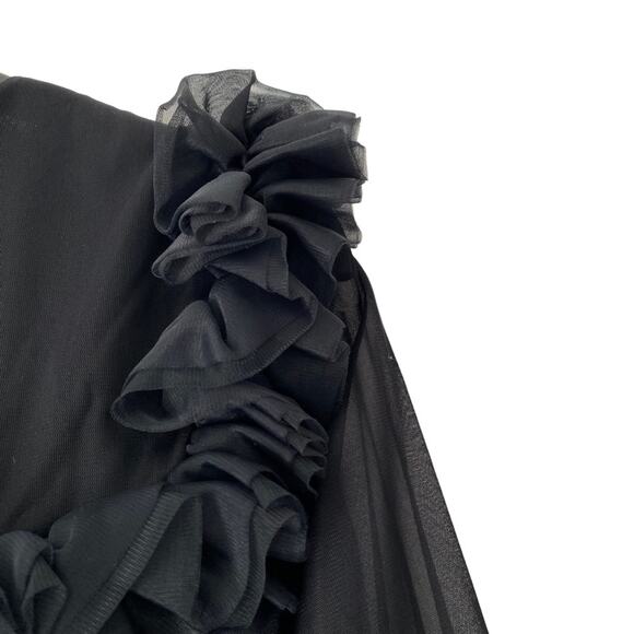 Vintage Black Sheer Peignor Nightgown Robe Ruffle Set size medium 70s Union USA - Picture 7 of 14